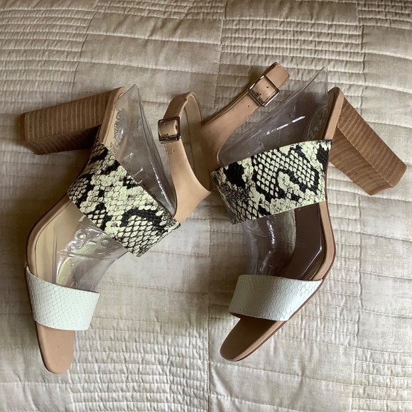 Vince Camuto Leather Snake Print Heeled Sandals- Warma  Tan Ivory Snake SZ 9.5 - Picture 6 of 14